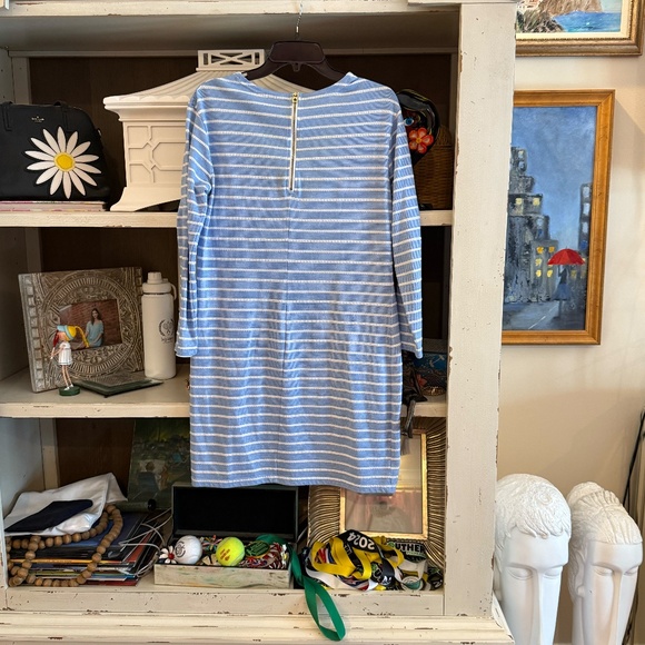 STS blue white striped long sleeve knit shift dress gold zipper Medium M - Picture 6 of 6
